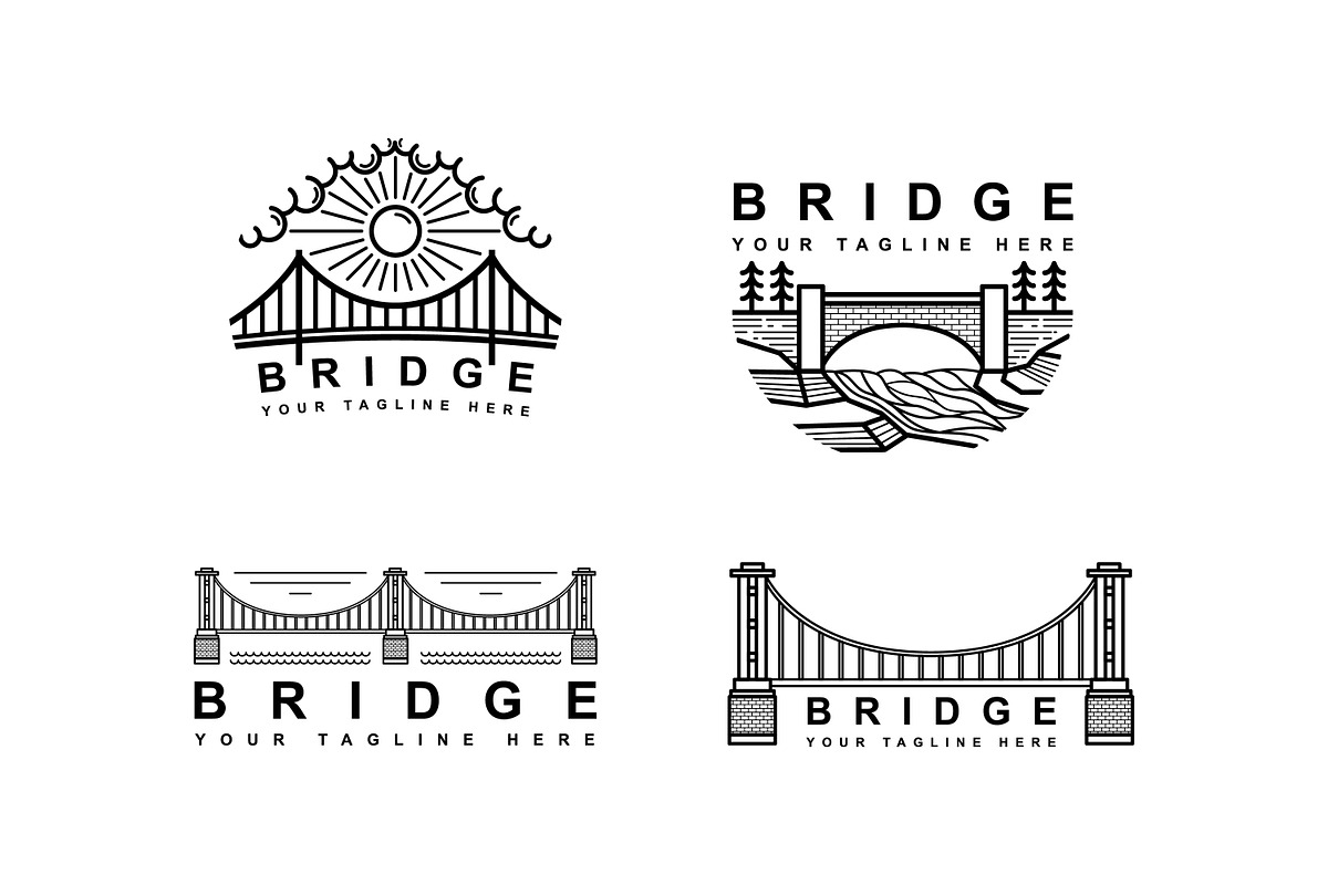 Bridge logo set with sun and bridge, a Branding & Logo Template by Saba Vector