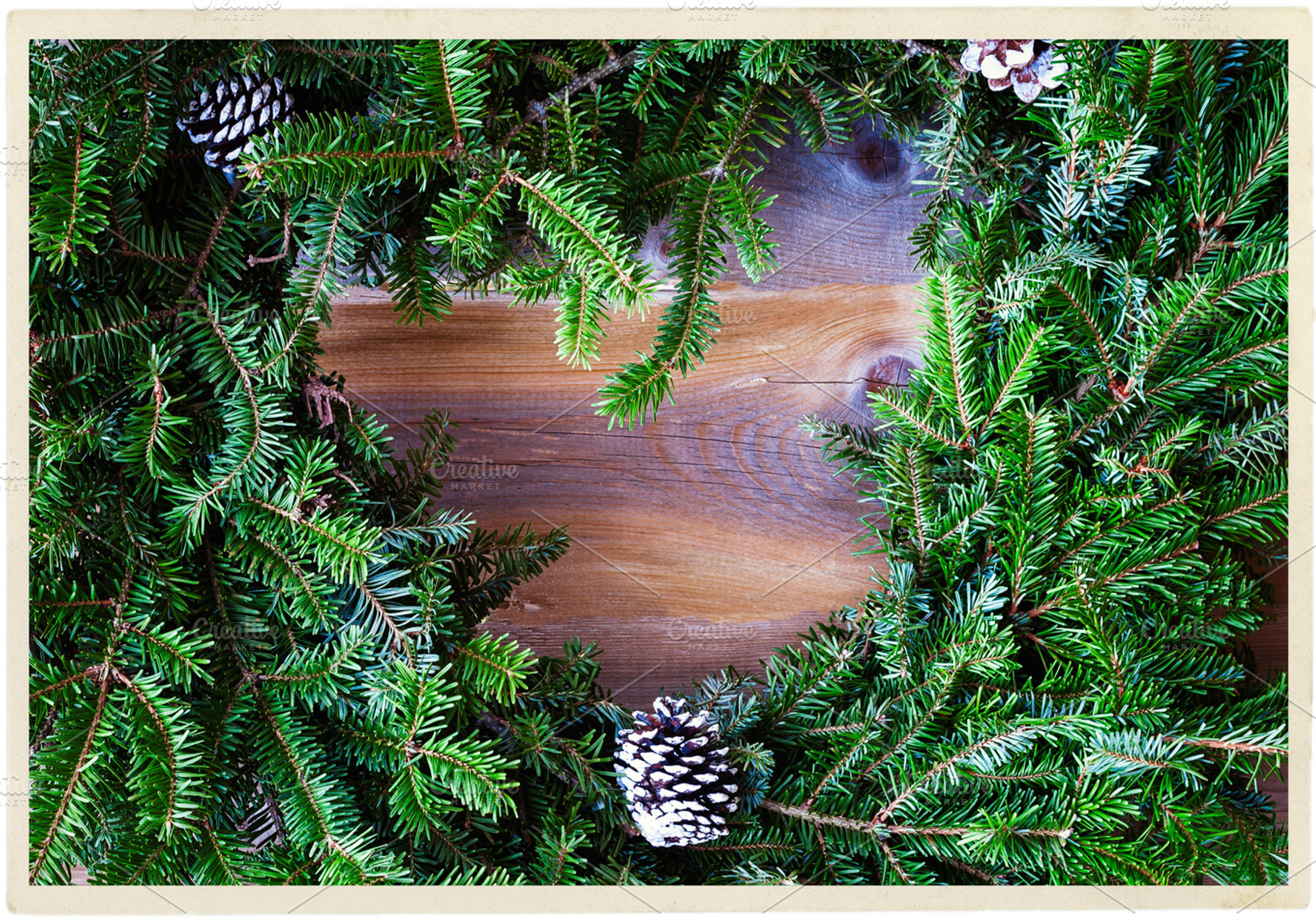 Christmas fir wreath featuring background, wreath, and rustic, a Holiday Photo by RosyMaple