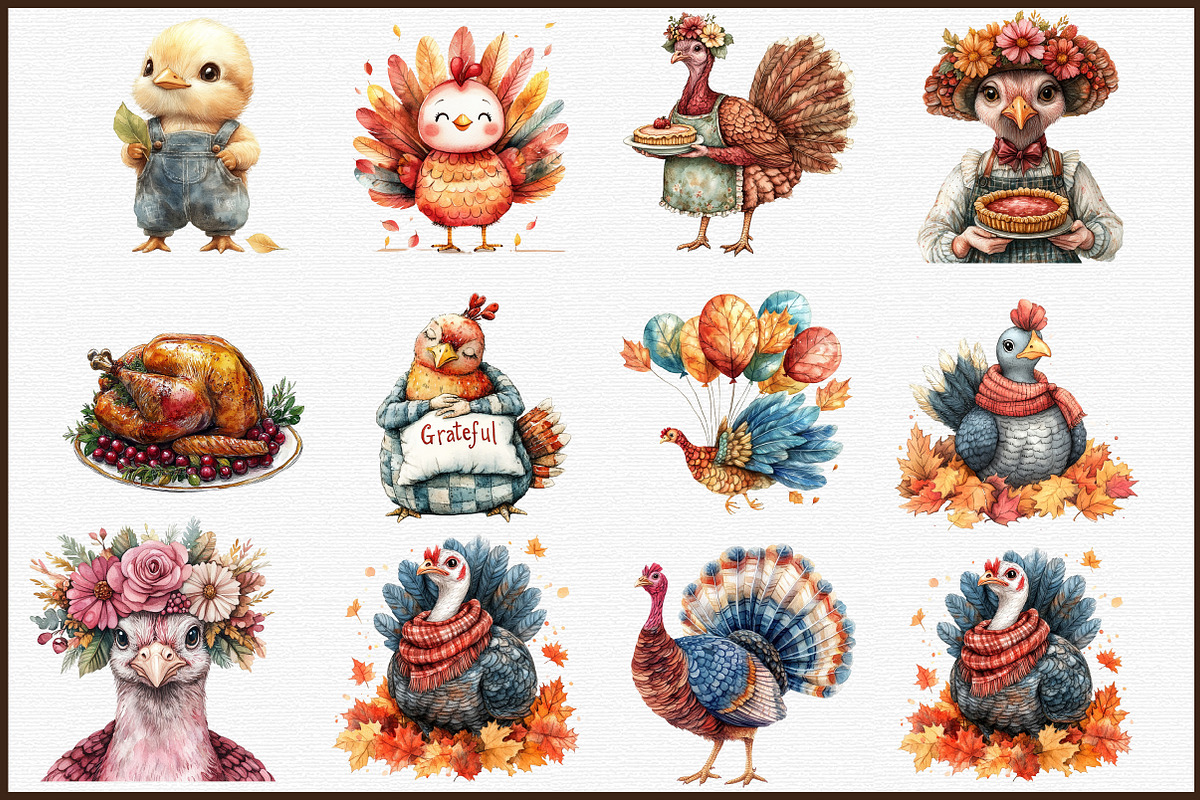 Watercolor Thanksgiving Turkey Clipa, an Illustration by Sublimation Artist (Photo 3 of 6)