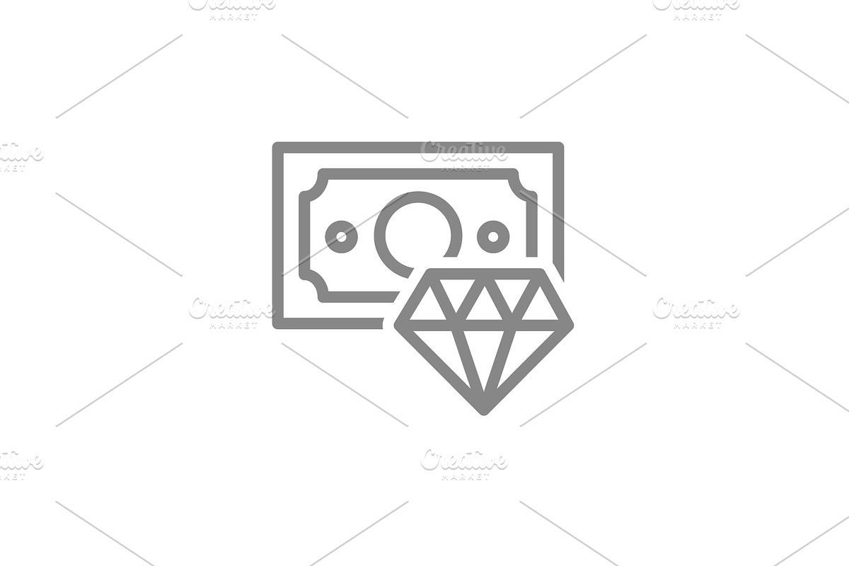Money bill with a diamond line icon, an Object Illustration by GraphiShop