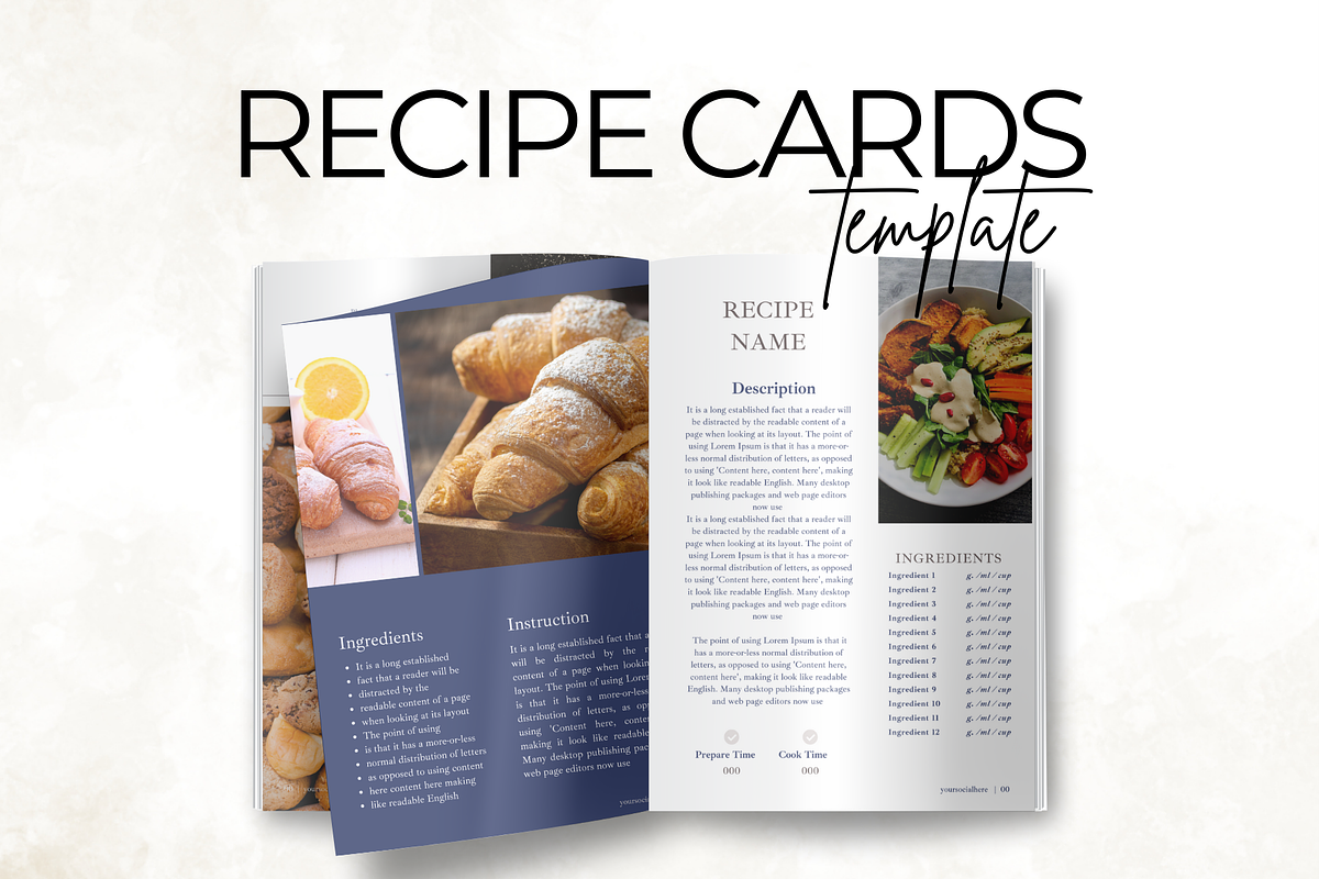 Blue Recipe Pages Canva Template, a Presentation Template by Digital By Nikoleta (Photo 10 of 16)