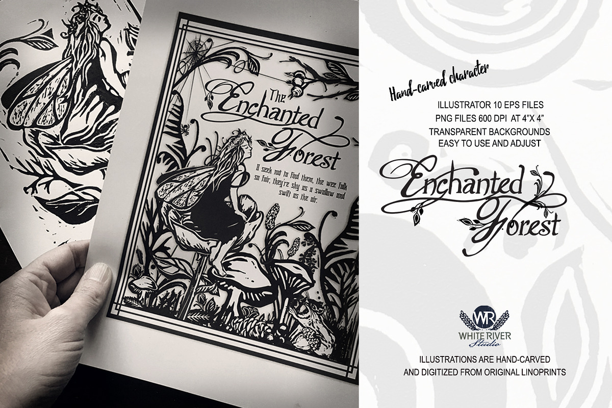 Enchanted Forest Linocuts, an Object Illustration by WhiteRiverStudio (Photo 3 of 5)