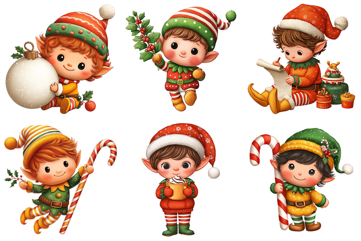 Whimsical Christmas Elf Clipart, an Illustration by Craft Nest (Photo 9 of 11)