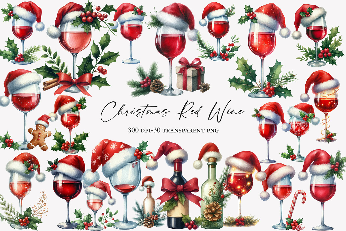 Christmas Red Wine  Clipart, an Illustration by Designworld (Photo 1 of 4)