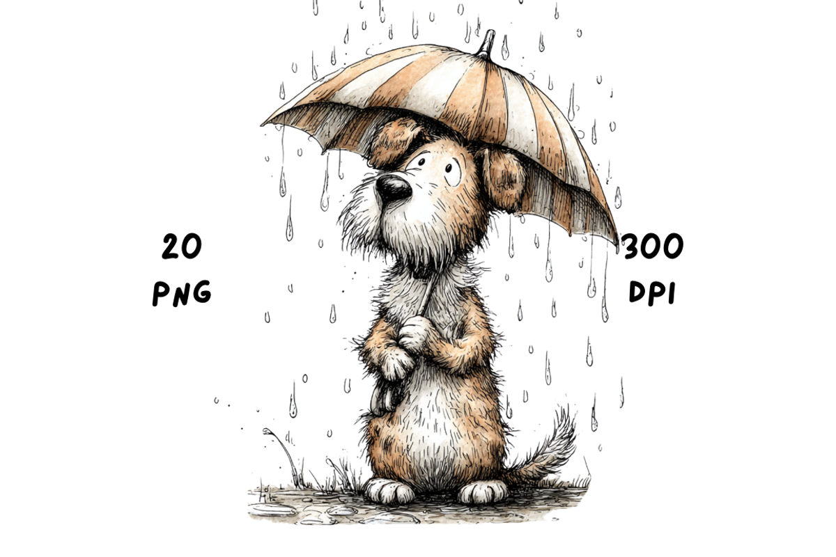 Whimsical Rainy Dog Clipart, an Animal Illustration by GiraffeCreative (Photo 19 of 20)