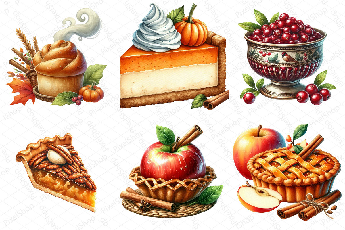 Watercolor Thanksgiving Food Clipart, an Illustration by DreamPrint404 (Photo 3 of 6)