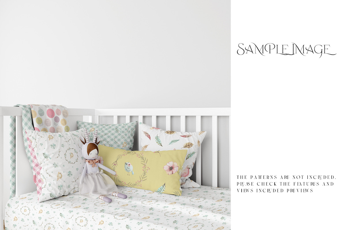 Baby Crib Duvet & Pillows Mockup, a Household Mockup by mock-ups (Photo 5 of 13)