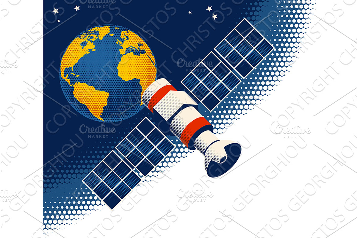 Satellite Orbiting World Earth Globe, an Illustration by Christos Georghiou