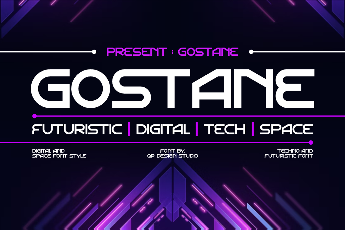 Gostane - Futuristic Tech Font, a Sans Serif Font by QR Design Studio (Photo 1 of 7)