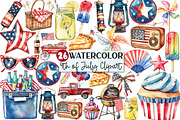 Watercolor Retro 4th of July Clipart, an Illustration by Rose Art (Thumbnail 1 of 7)