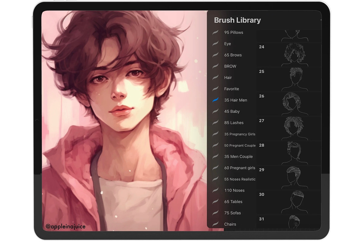Procreate Hair braids face brushes, a Brush Add-On by AppleinaJuice (Photo 5 of 11)