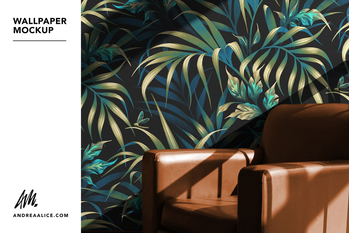 Wallpaper Mockup with Leather Chair, a Household Mockup by Andrea Muller (Photo 1 of 7)