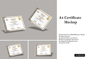 A4 Certificate Mockup, an Advertising Mockup by rizalamora