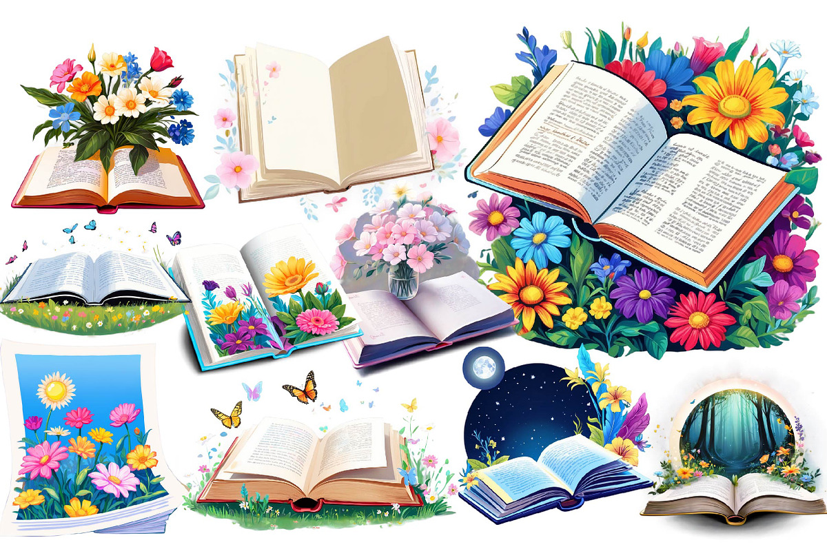Vintage Flowers With Book Clipart, an Illustration by Wow Magic (Photo 5 of 5)