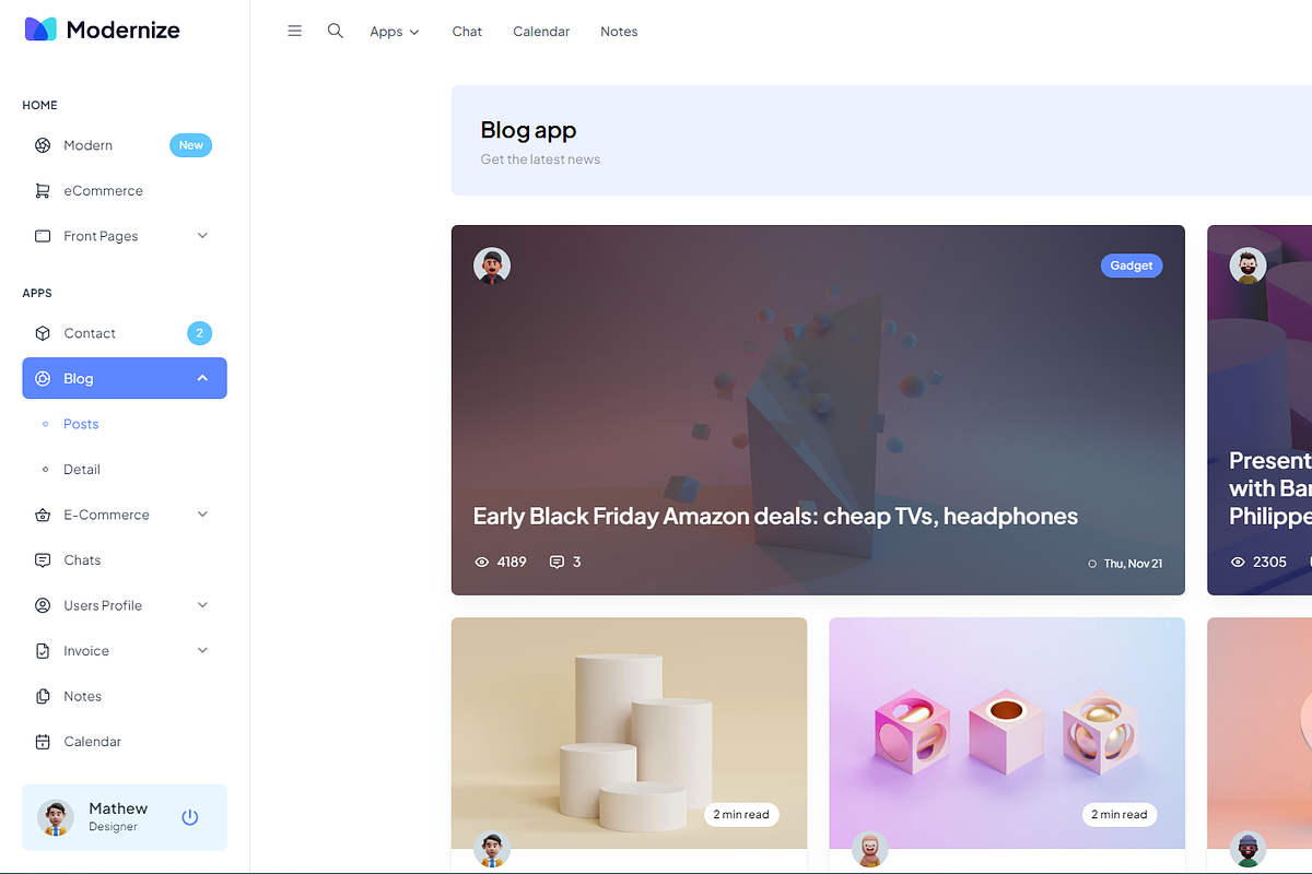 Modernize Vuejs Admin Dashboard, a Vue Template by AdminMart (Photo 11 of 15)