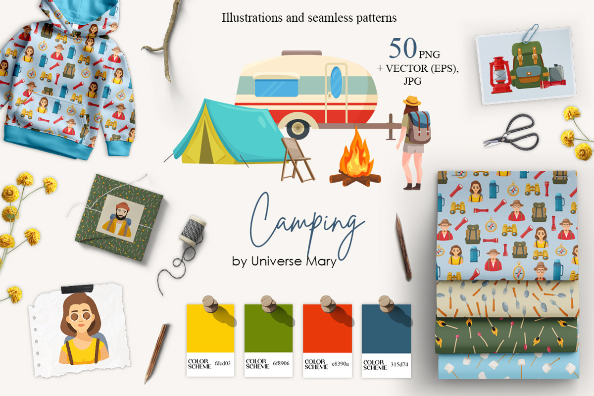 Camping Vector Clipart Set, a Person Illustration by Universe Mary (Photo 1 of 9)