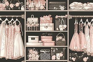 Elegant Feminine Closet With Pink Dresses And Fashionable Accessories On Displa