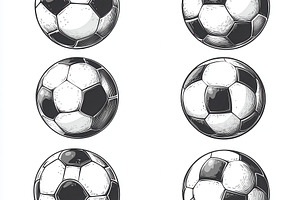 Six hand-drawn soccer balls differen, an Abstract Photo by Pixeness Studio