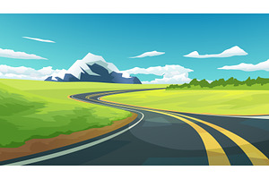 a curved country road through green, an Illustration by IfH