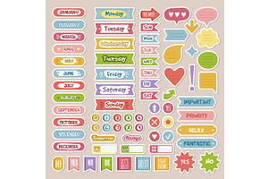 Diary Stickers. School Agenda Or