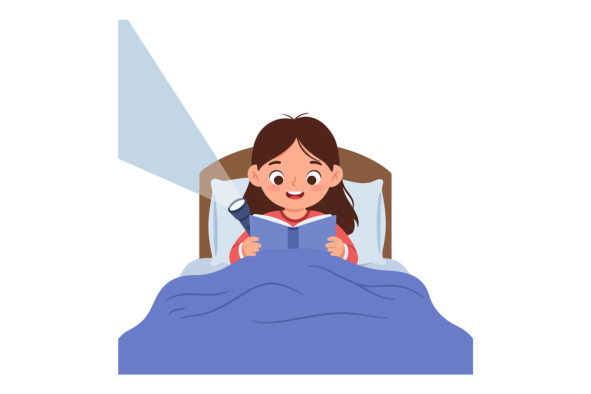 A young girl reading a book under a, an Illustration by designvectx