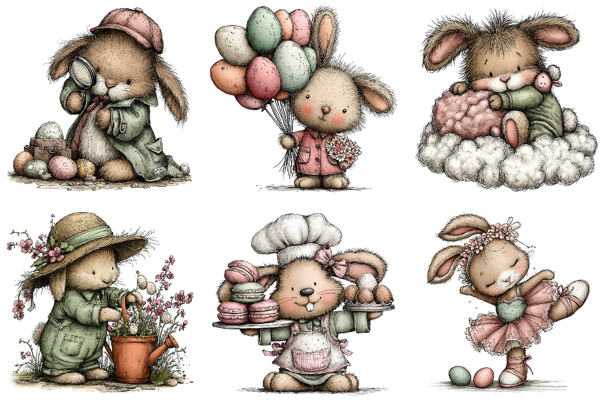 Quirky Easter Bunny Clipart, an Illustration by Dream Creation (Photo 2 of 6)