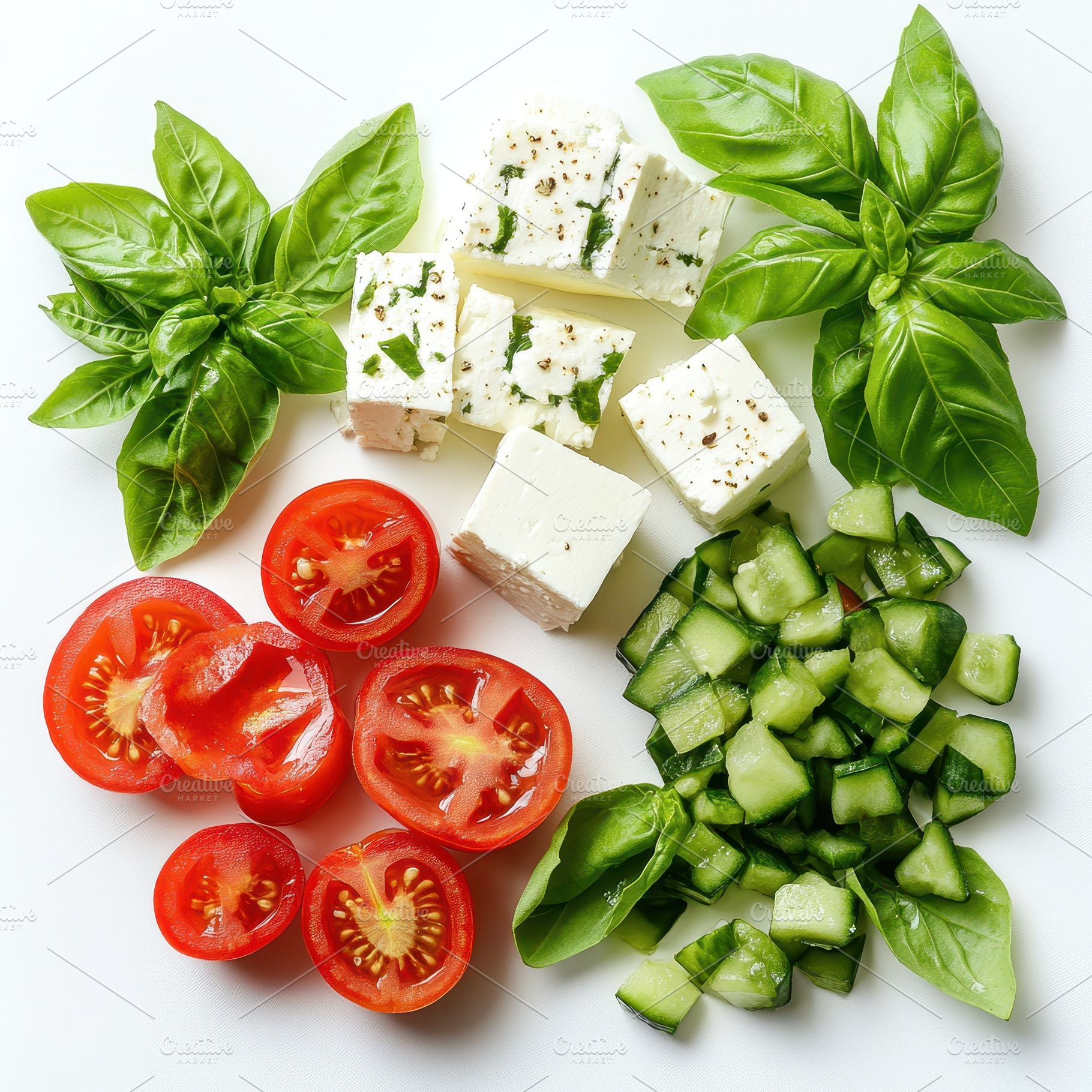 Fresh Feta Cheese Tomatoes Cucumbers, a Food & Drink Photo by Pixeness Studio