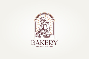 woman making bread line art logo, a Branding & Logo Template by Blazybone