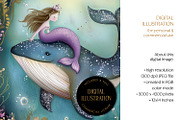 Mermaid & Whale Illustration, an Animal Illustration by The Dutch Lady Designs (Thumbnail 4 of 4)