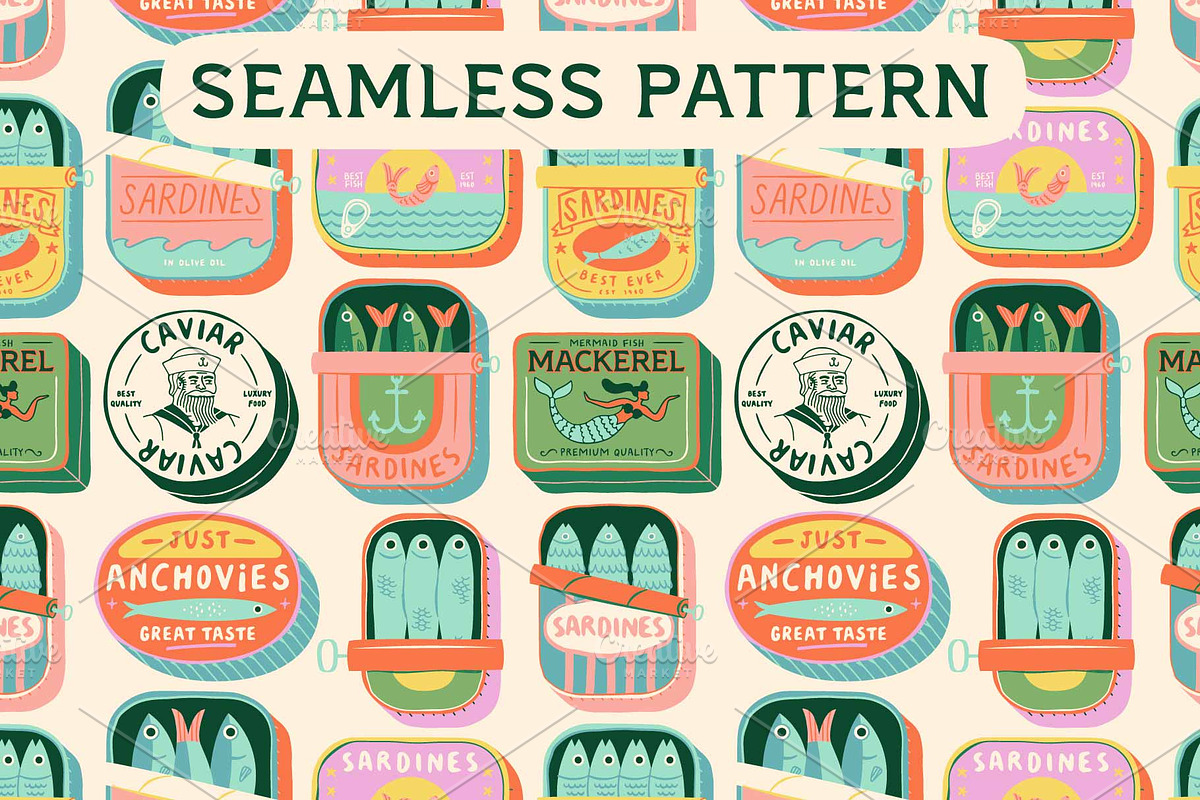 Canned Fish Graphics + Pattern, a Food Illustration by Dedraw Studio (Photo 3 of 7)