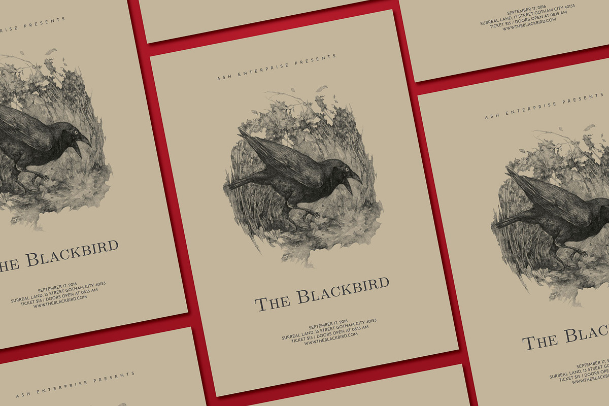 Black Bird Elegant Hand Drawn Flyer, a Flyer Template by ashenterprise (Photo 2 of 2)