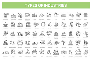 Types of Industries outline icons, an Outline Icon by Tettygreen