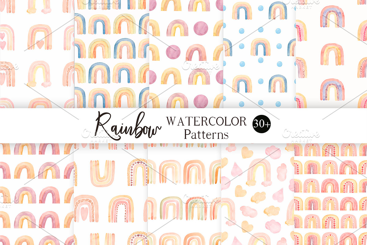 Watercolor Rainbows Pattern, a Pattern Graphic by MayaNavits (Photo 1 of 10)