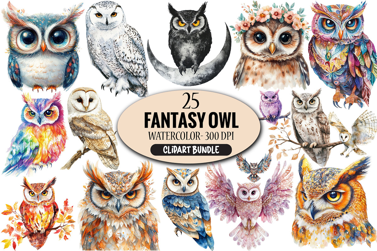 Fantasy Owl Clipart Bundle, an Illustration by Pixels.Craft (Photo 1 of 5)