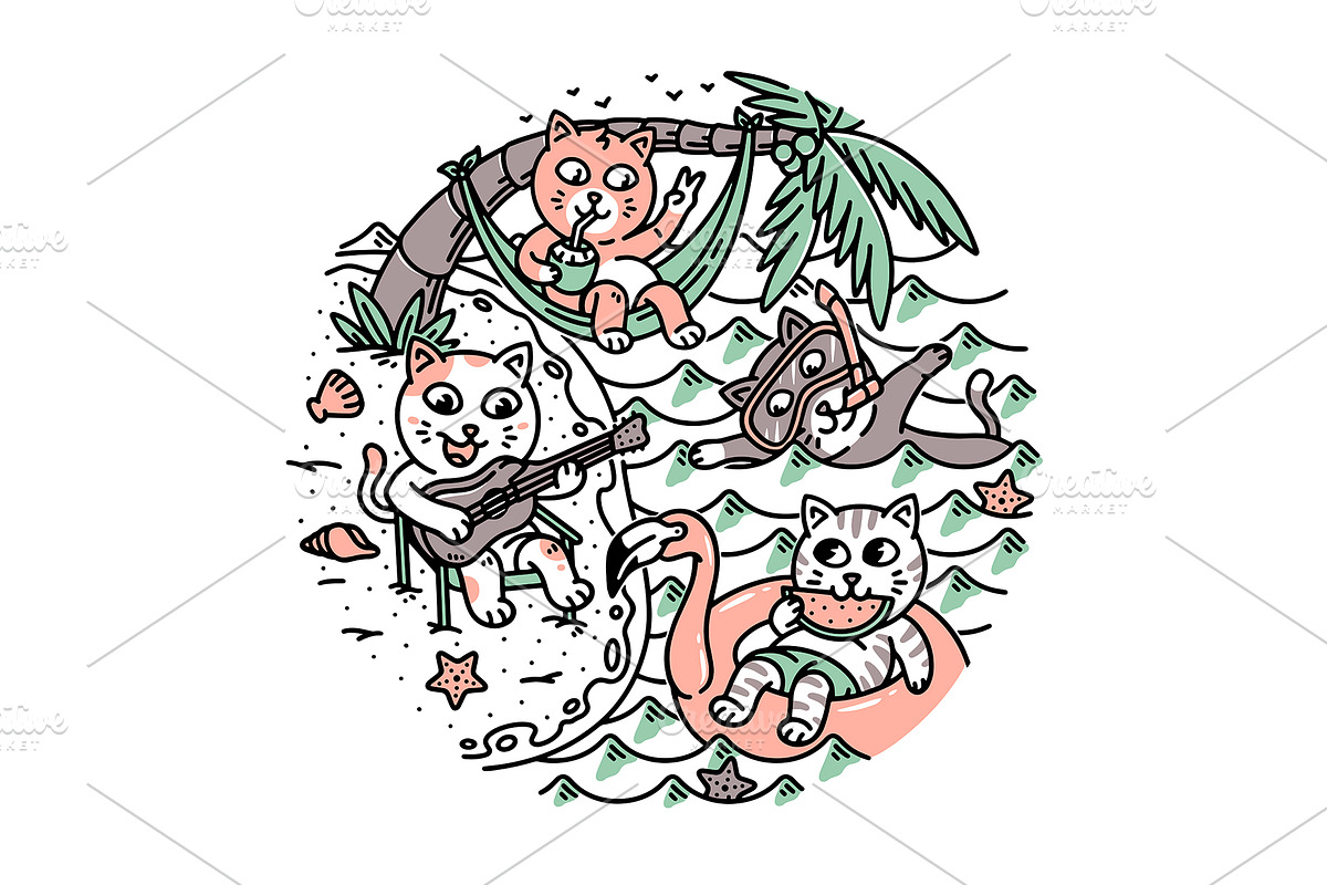 A group of cats on the beach 2, an Animal Illustration by gunaonedesign (Photo 1 of 4)
