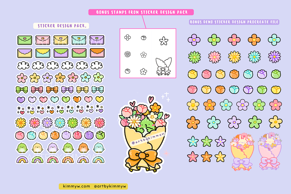 Procreate Kawaii Flowers Bundle, a Brush Add-On by Artbykimmyw (Photo 7 of 8)