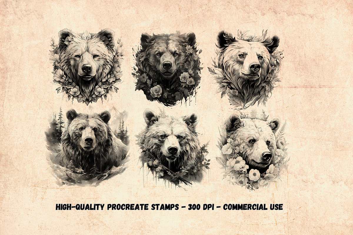 110 Bear Tattoo Stamps For Procreate, a Brush Add-On by Torus1 (Photo 7 of 9)