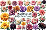 Dahlia Flower Watercolor Cliparts, an Illustration by Rose Art (Thumbnail 1 of 7)