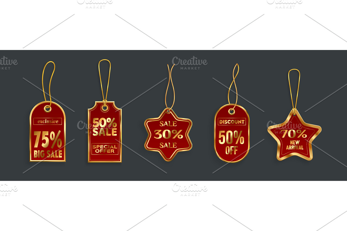 Red sale tags with gold string, an Object Illustration by art PVP - market