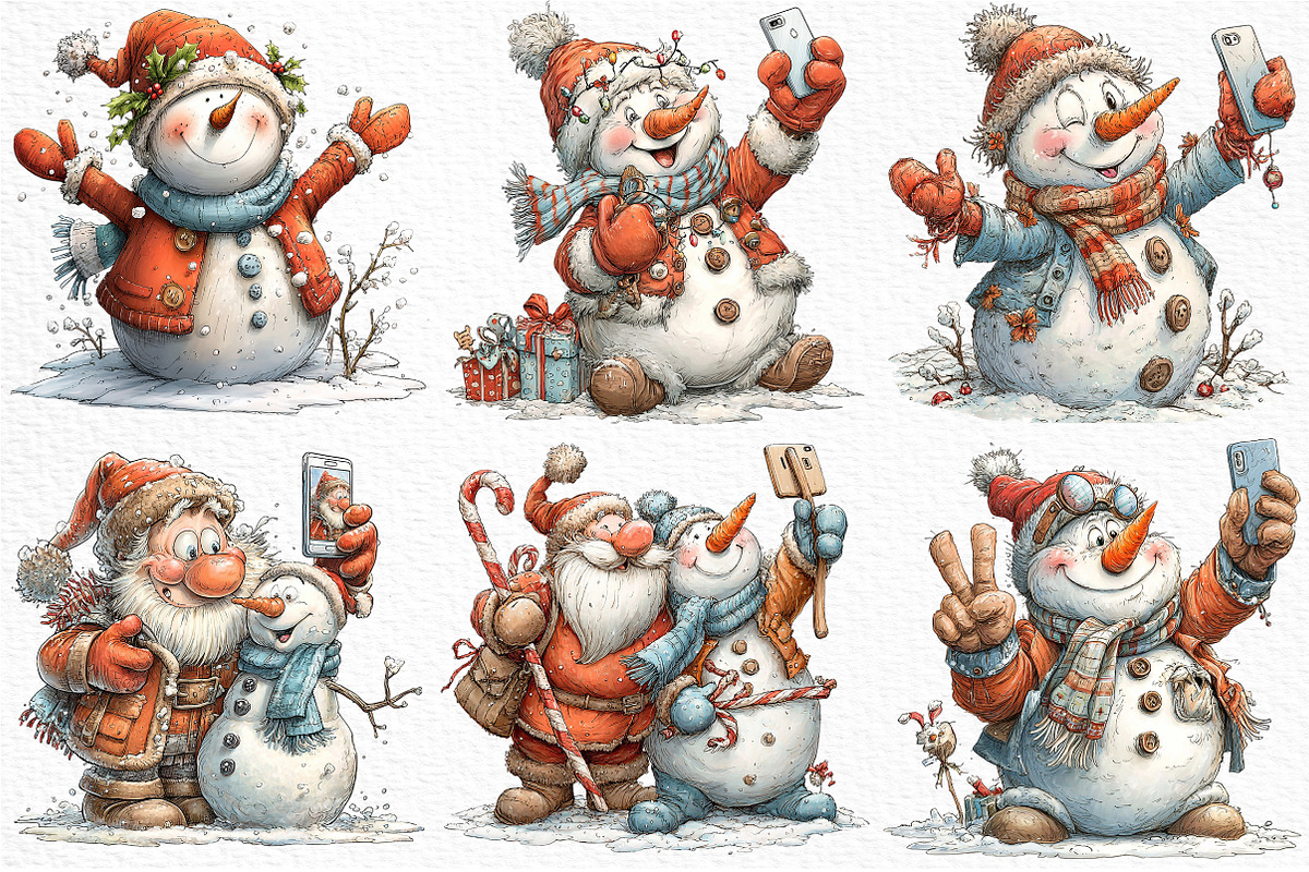 Santa snowman selfie clipart, an Illustration by Craft Nest (Photo 3 of 6)