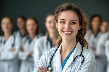 Confident female nurse smiling, a Photo by Pavel_design