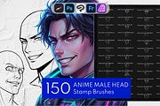 150+ Anime Male Head Procreate Stamp, a Brush Add-On by Selentaori Studio (Thumbnail 1 of 11)
