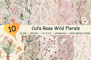 Cafe Rose Wild Florals Digital Paper, a Pattern Graphic by FloridPrintables