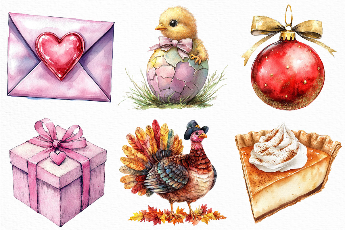 Watercolor Holiday Clipart Bundle, an Illustration by Craft Nest (Photo 2 of 6)