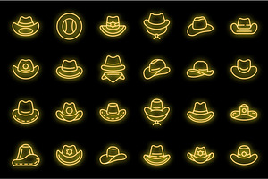 Cowboy Hat Icons Set Vector Neon