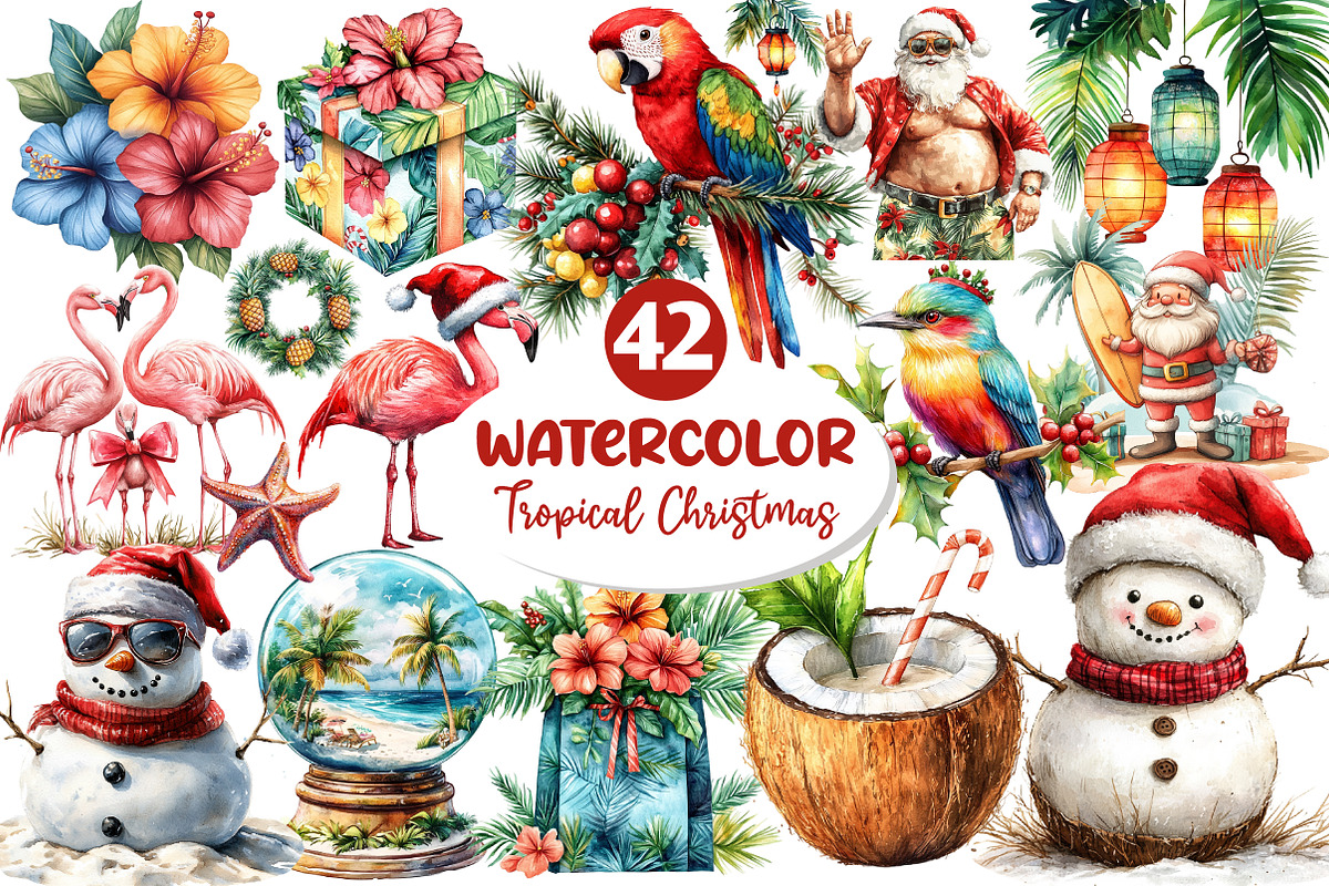 Tropical Christmas Clipart PNG, an Illustration by Dream Creation (Photo 1 of 5)