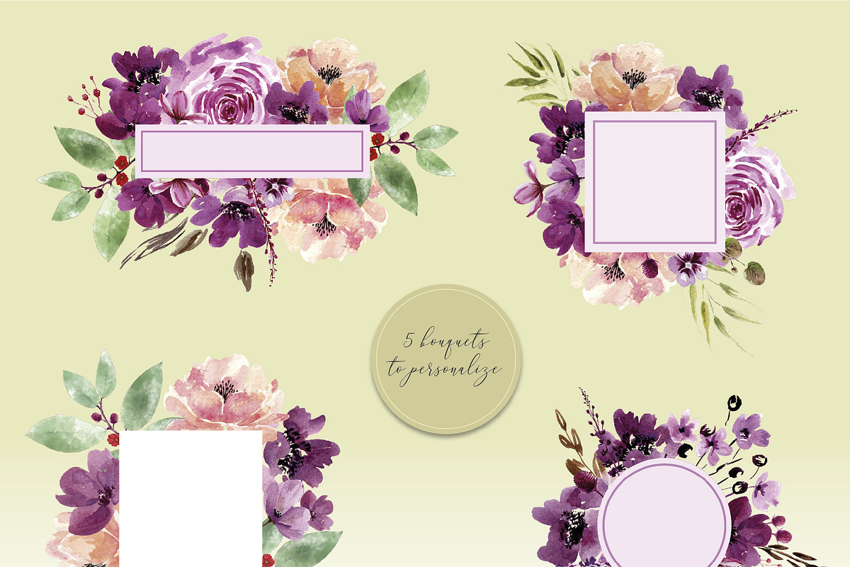 Violet Watercolor Floral Set, an Illustration by Anis Illustration (Photo 4 of 10)
