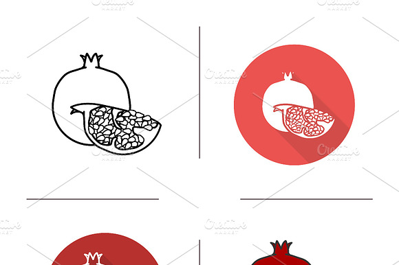 Pomegranate Icons. Vector