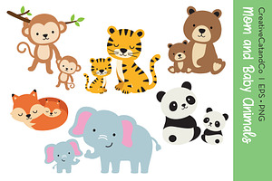Mom and Baby Wild Animals EPS PNG