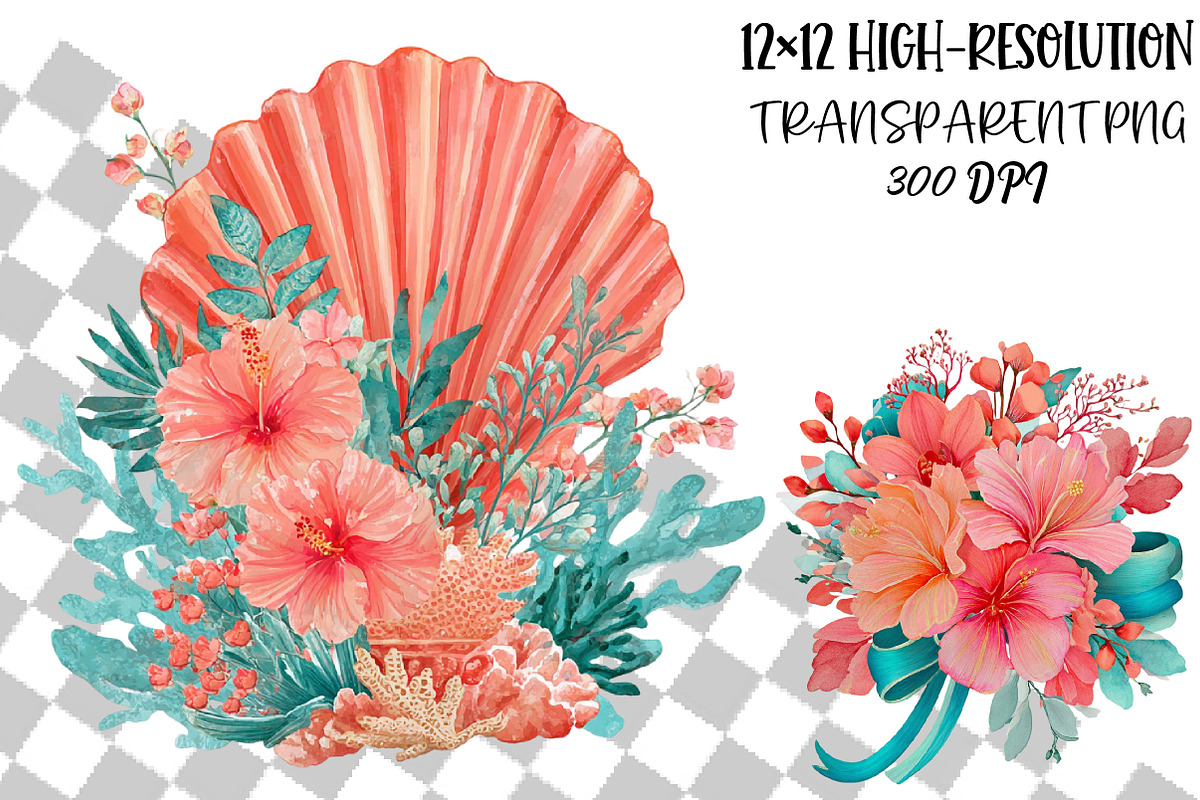 coral cabana watercolor clipart, an Object Illustration by DreamCafeArt (Photo 2 of 6)